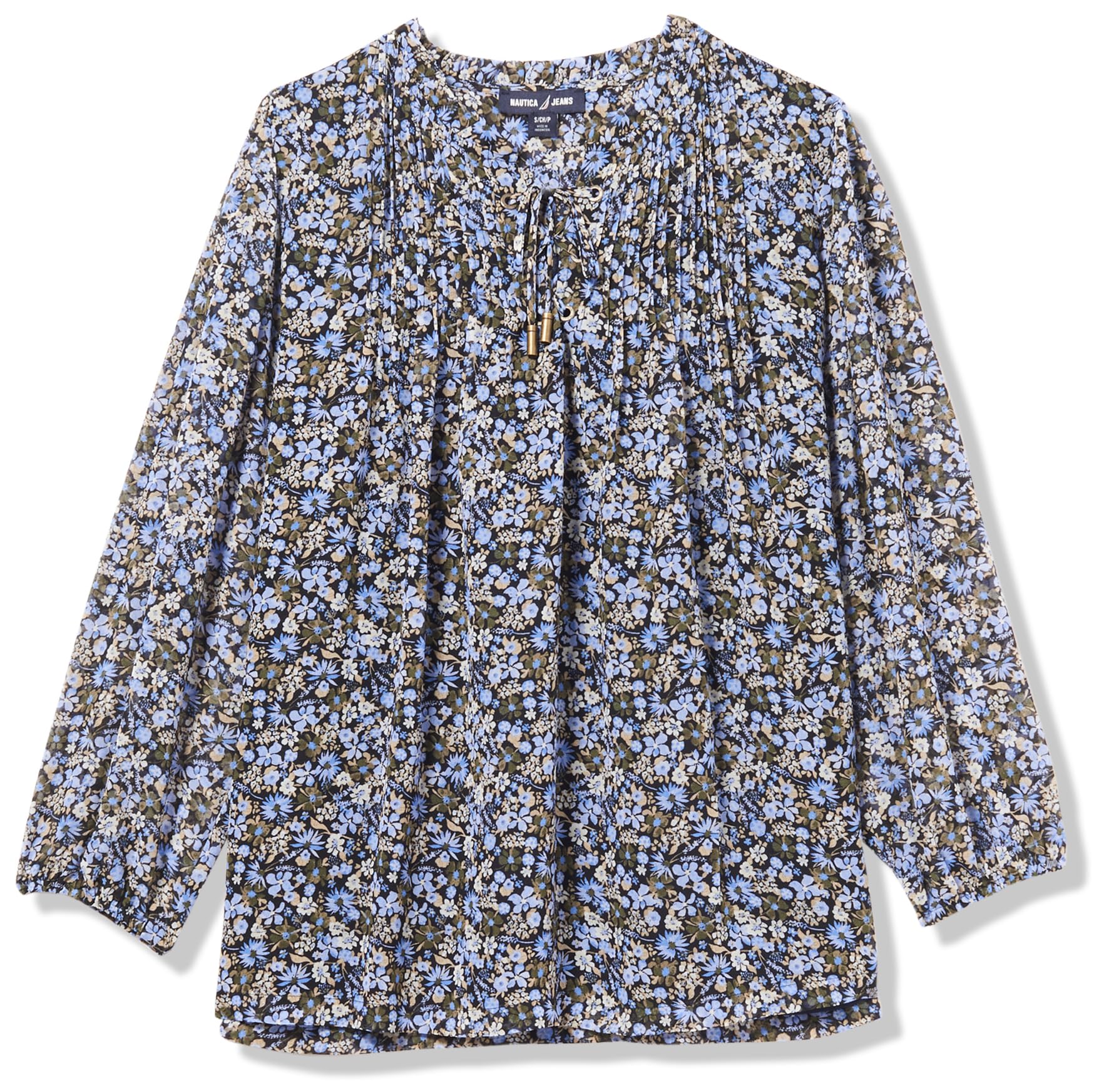 Nautica Women's Polo Short Sleeve Button Placket Polo, French Blue Multi, S Image