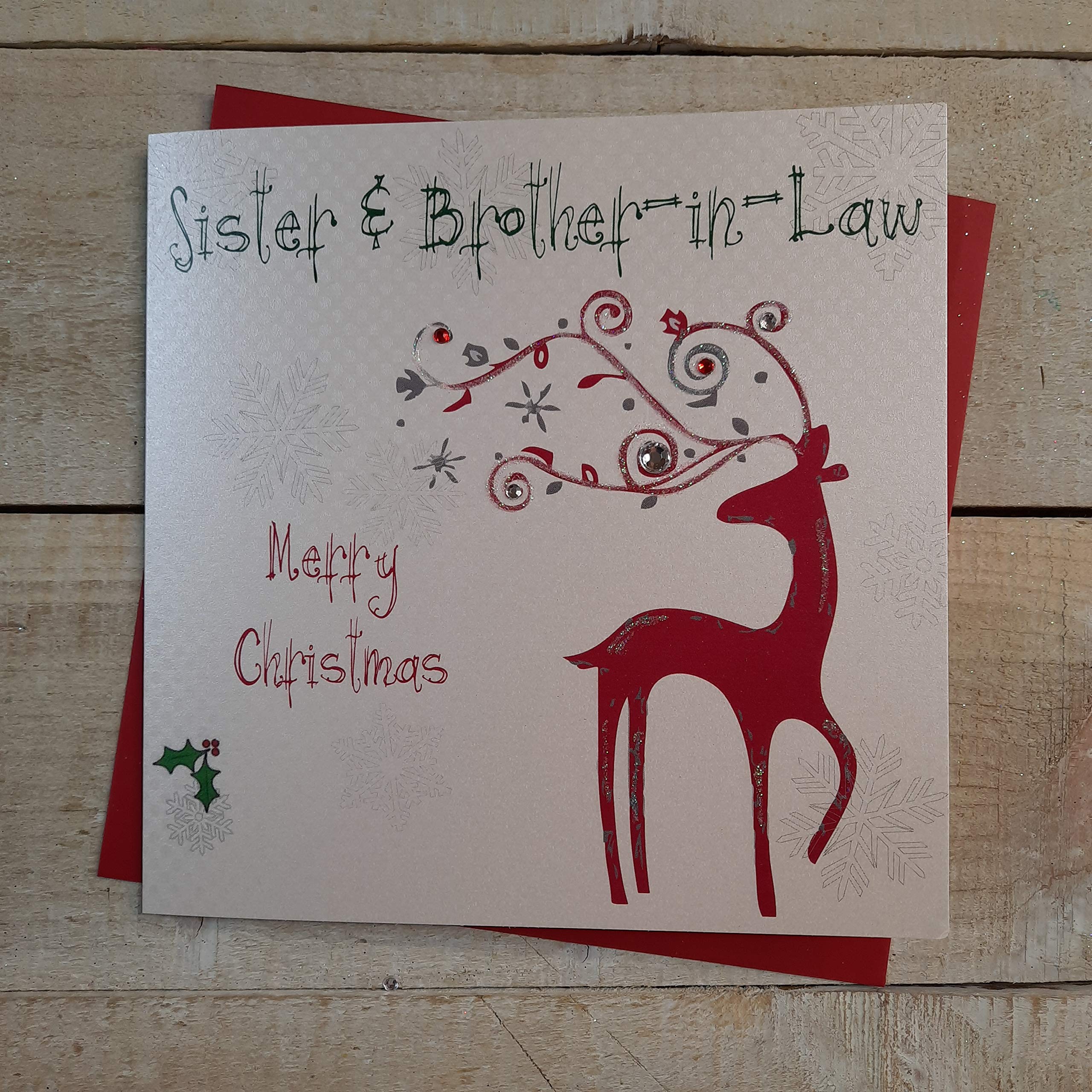 White Cotton Cards Sister & Brother-in-Law Merry Handmade Christmas Card (Reindeer)