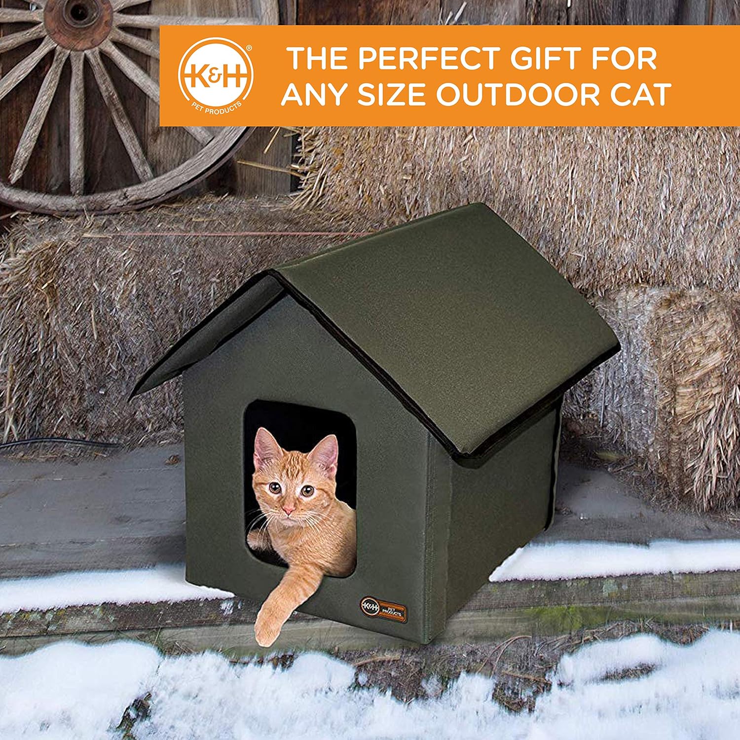 K&H Pet Products Outdoor Heated Kitty House Cat Shelter Olive 22 X 19 X 17 Inches : Pet Beds : Pet Supplies