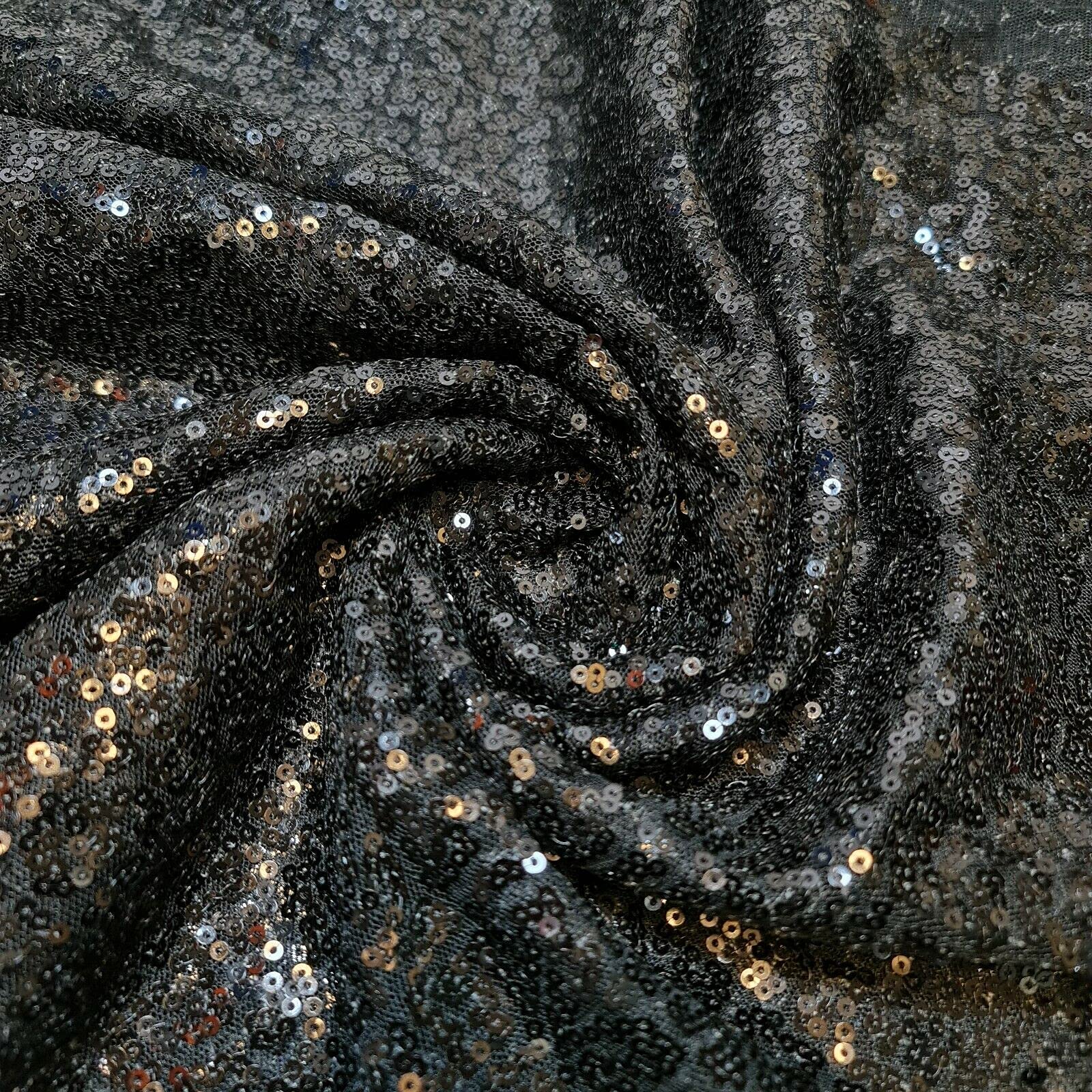 Sparkly Sequin Shiny Bling Decorations Dress Craft Fabric Material 58" Net with - 130cm Wide Sold As 1 Meter Pre - Cut Lengths (Black)