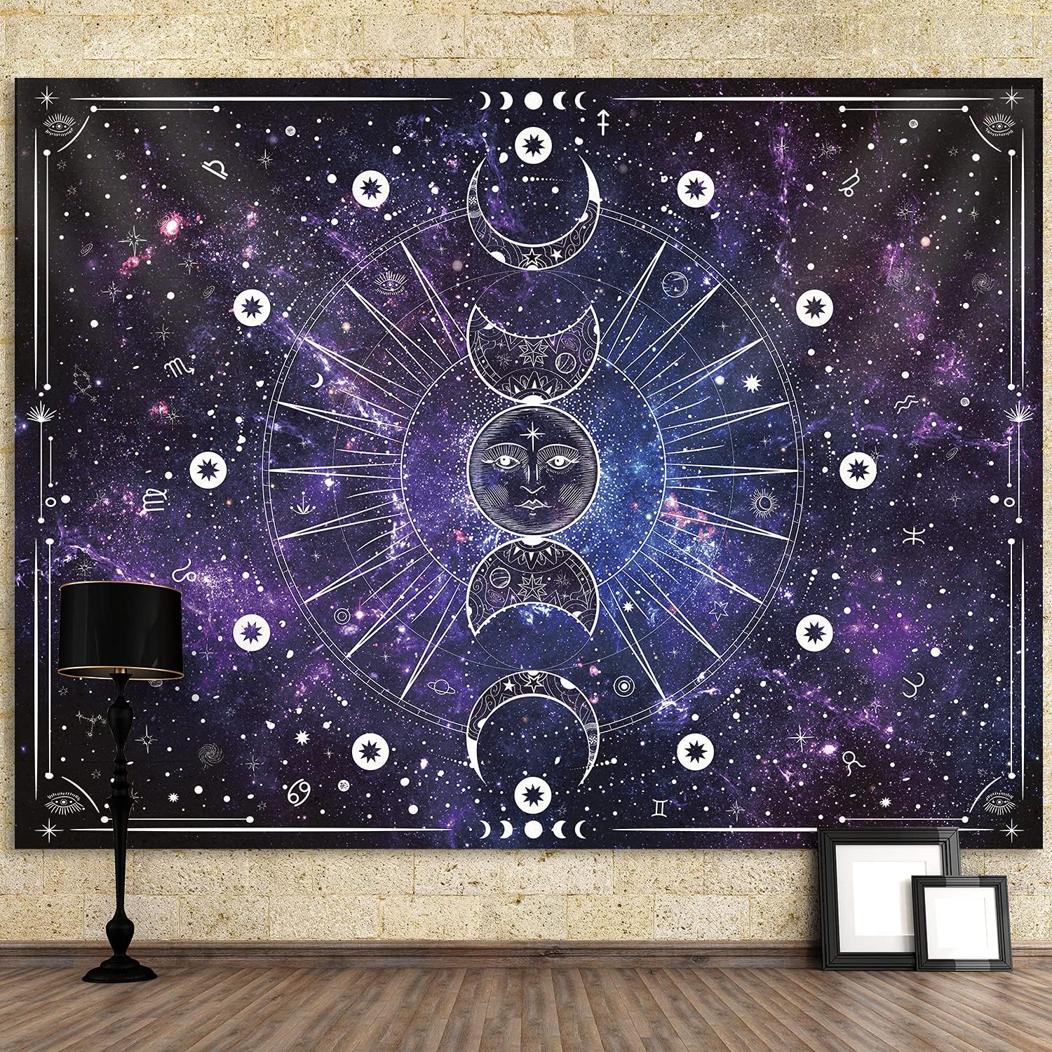 Tapestries - Space Tapestry Wall Hanging Sun Moon Stars Space PsychedelicTapestries Wall Tapestry for Bedroom Aesthetic Home Wall Dorm Décor (Cosmos Aquamarine, 51.2x59.1 Inches, 130x150 cm)