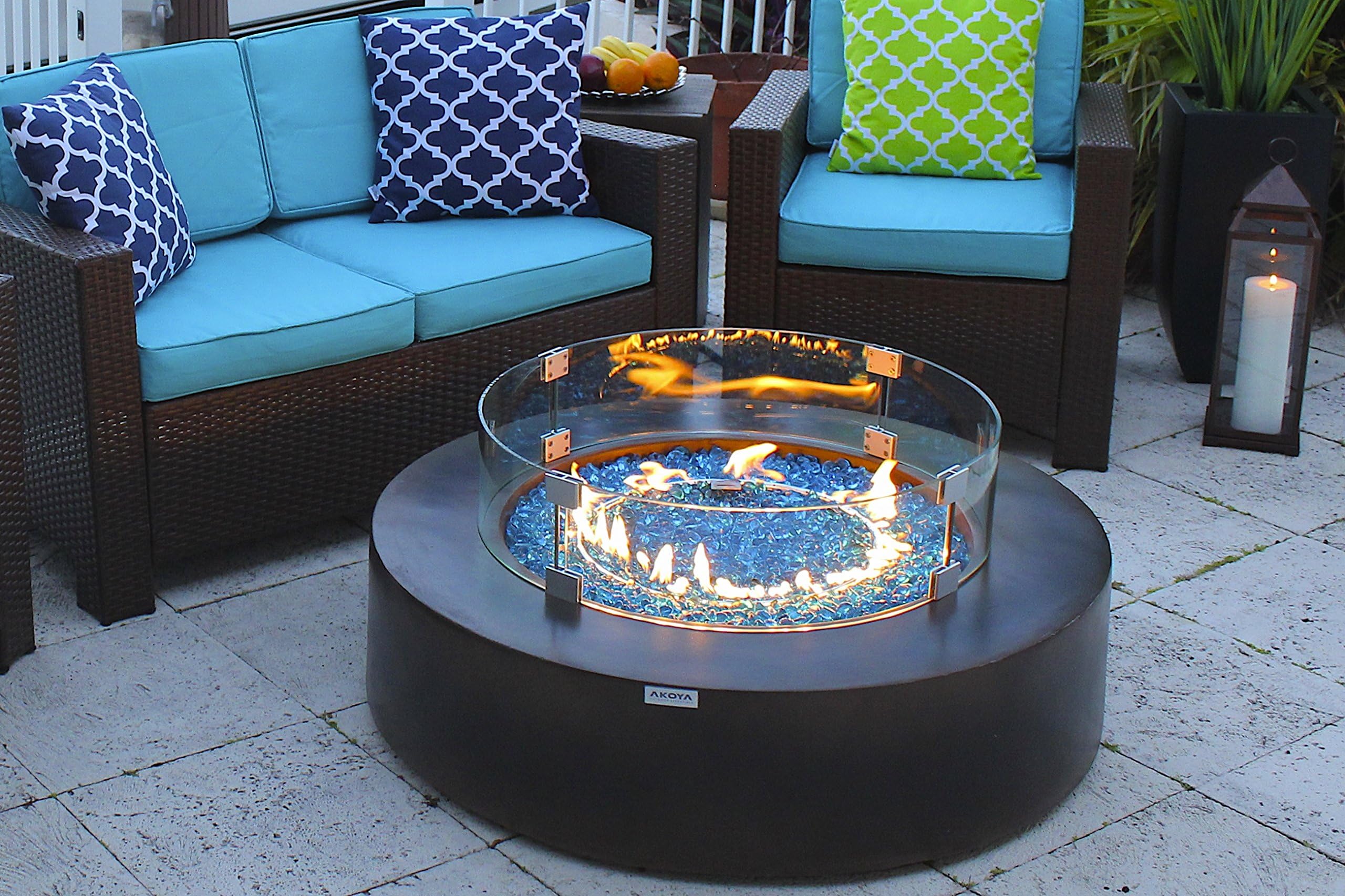 AKOYA Outdoor Essentials 42" Round Modern Concrete Fire Pit Table w