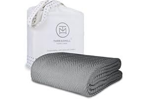Threadmill Luxury Cotton Blankets for King Size Bed | All-Season Cozy 100% Cotton King Size Blanket | Herringbone Soft Fall Thermal Blanket fits California King Size Bed | Dark Grey