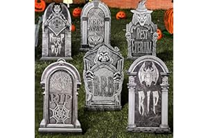 YMDOBIGER Halloween Decorations Outdoor, 6 Pcs Graveyard Tombstones with Stakes for Halloween Cemetery Graves Garden Outside Lawn Yard Decorations