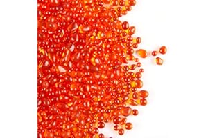 TWINKLING High Luster Round Fire Glass Stones,Glass Marbles Pebbles,Glass Beads Gems for Fire Pit Vase Fillers Crafts Aquarium Garden Decoration,3-6mm,1-Pound Jar (Orange Red)