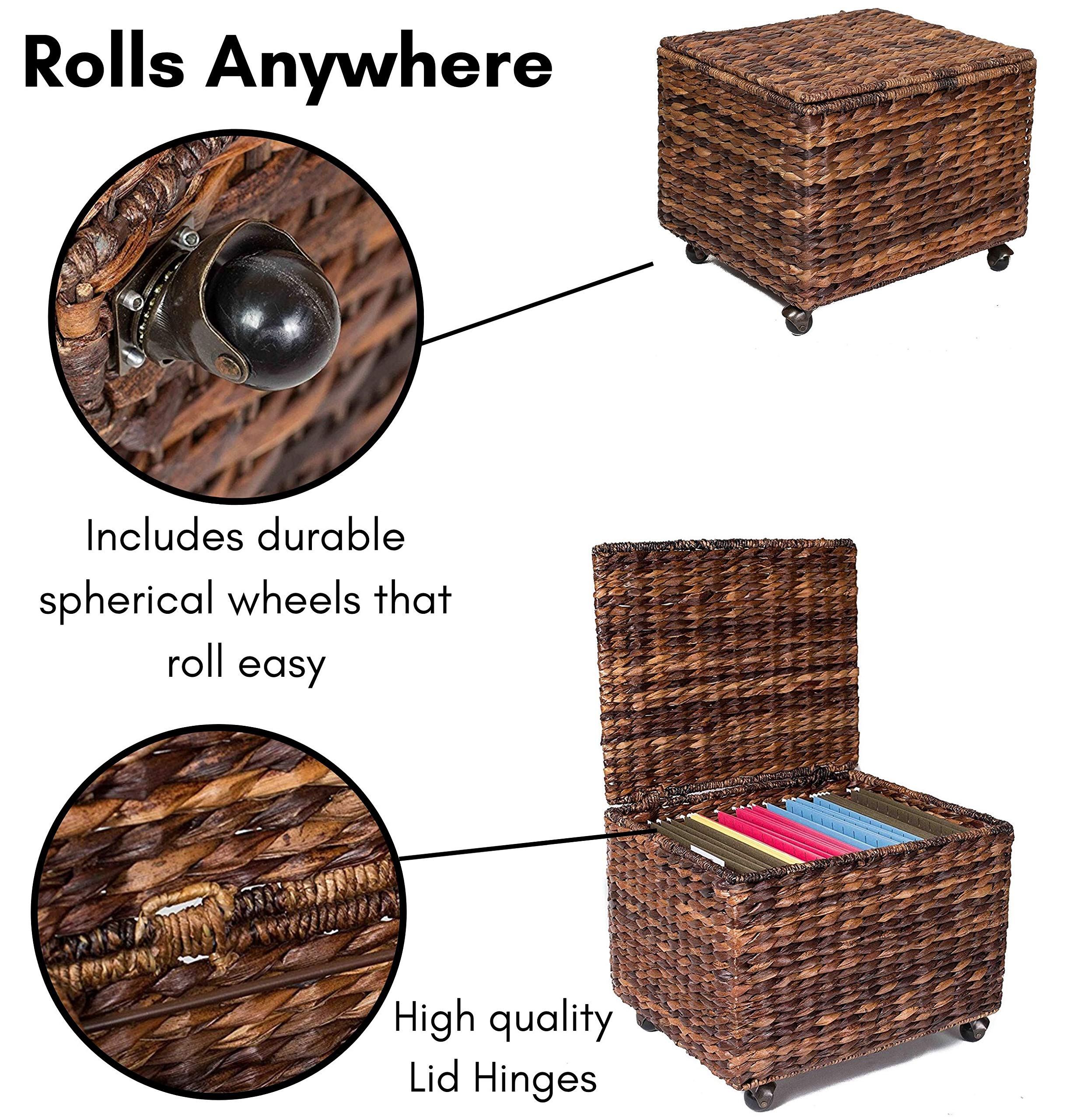 Mua Birdrock Home Seagrass Rolling File Cabinet Storage Organizer Box With Lid Home Office Decor Decorative Organize Letter Legal Hanging Filing Container Strong Durable Toy Pillow