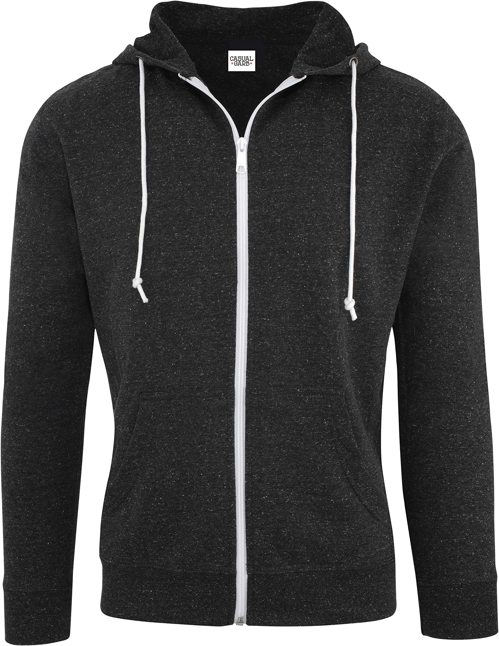 Casual Garb Hoodies for Men Lightweight Fitted Snow Heather French Terry Full Zip Hoodie Sweatshirt