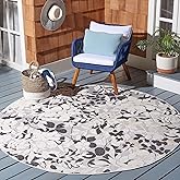 SAFAVIEH Washable Rug Outdoor Cabana Collection - 6'7" Round, Ivory & Charcoal, Non-Shedding & Easy to Clean, Ideal for Patio