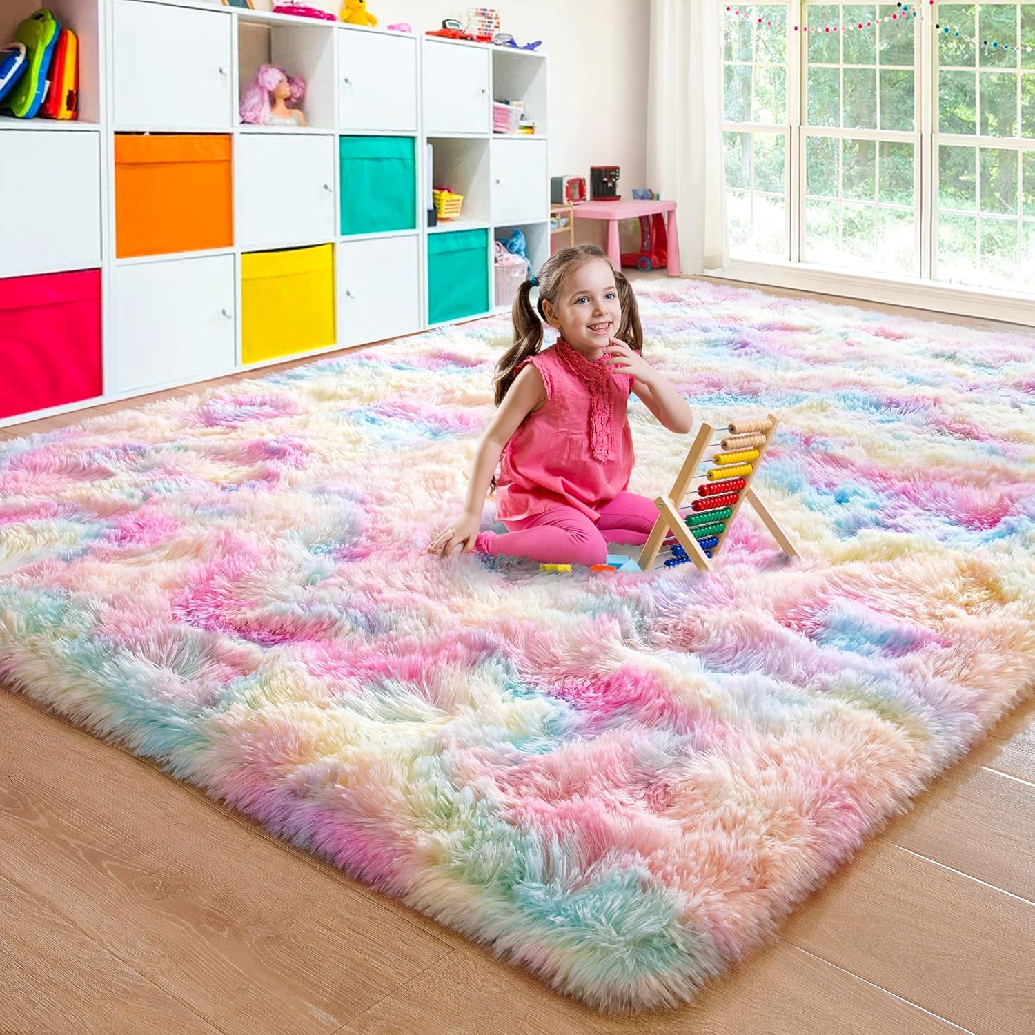 Rugs, Pads & Protectors - junovo Soft Rainbow Area Rugs for Girls Room, Fluffy Colorful Rugs Cute Floor Carpets Shaggy Playing Mat for Kids Baby Girls Bedroom Nursery Home Decor, 4ft x 6ft Tie-Dyed Rainbow