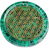 ZZYBIA LARGE 4" Malachite Crystals Flower Of Life Coaster Water Charging Plate Energy Dome