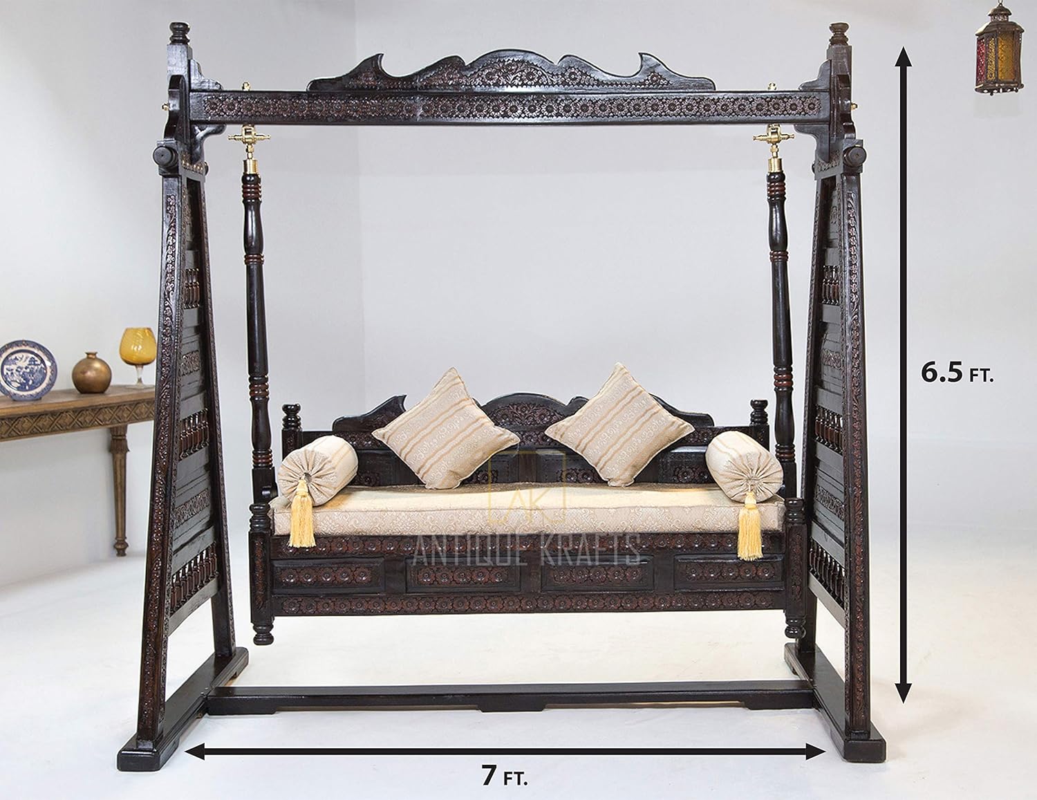 Amazon Com Radicaln 3 Seater Swing Set Rosewood Hand Polished Antique Wooden Swing Design Home Furniture Jhula Non Chain Heavy Duty Swing Sets Furniture Indian Style Indoor Jhoola Swingset Dark Brown