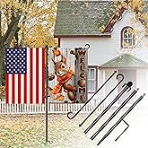 Garden Flag Stand Holder Pole, Dual Arm Yard Flagpole for Double 12"x18" Small Flags with Windproof Clips, 39 inch,Black