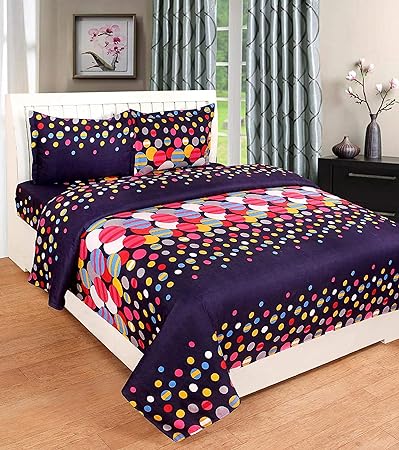 Pahwas Handloom House Double Bedsheets Polycotton|BedSheets with 2 Pillow Covers (Purple)
