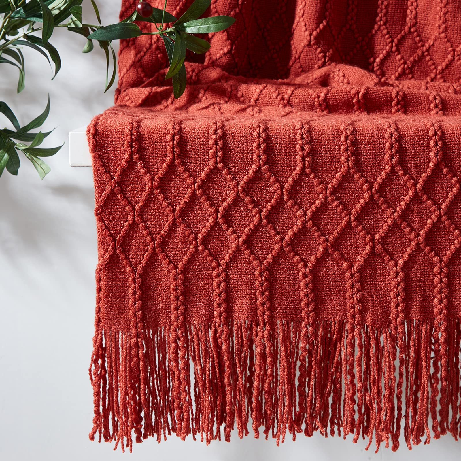 KASYLAN 100% Acrylic Knitted Throw Blanket Textured Solid Soft Decorative Throw for Sofa, Couch, Bed,127x152cm,Rust — image 1