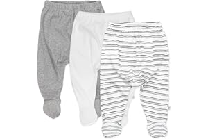 HonestBaby 3-Pack Footed Pants Roomy Fit Pull on Bottoms 100% Organic Cotton for Infant Baby Boys, Girls, Unisex