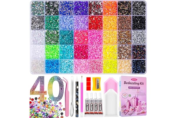 Bedazzling Kit 40000Pcs 40 Colors Resin Jelly Rhinestones, Multicolor 3mm Flatback Gems for Diamond Art, Bedazzler Kit with 4Pcs 10ml B7000 Jewelry Glue & Tools for DIY Nail Art Crafting Makeup Adults