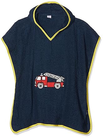 Playshoes Kinder Frottee Kapuzen-Poncho, praktisches Kapuzen-Handtuch für Jungen, mit Feuerwehr-Stickung