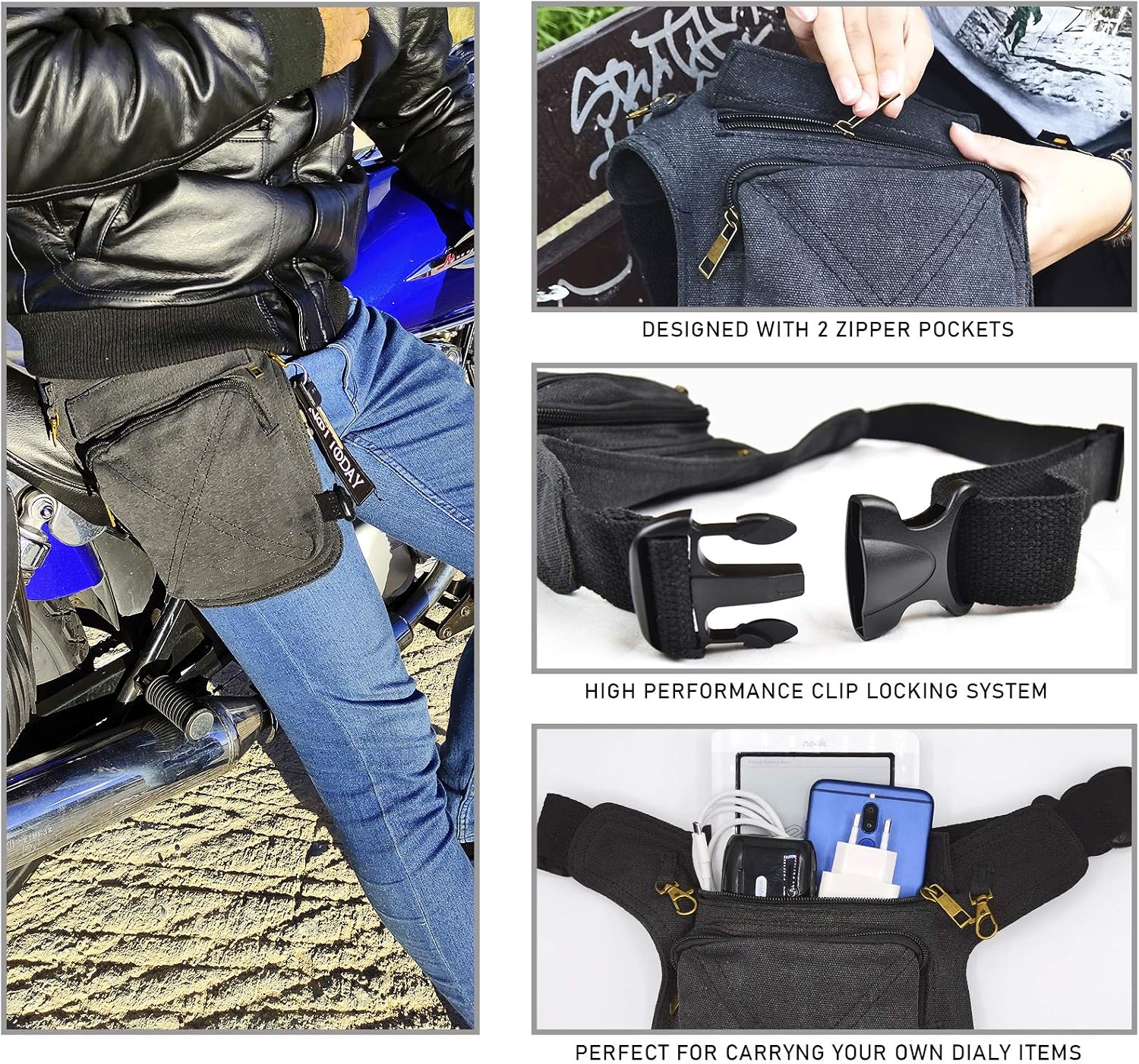 Marsupi alla moda 3 Tasche e Doppio Tenuta Unisex AHR Quality Marsupio  laterale Aviatore Marsupio Gamba Marsupio Cosciale Gamba Moto con Cerniera  urban-earth.co.uk