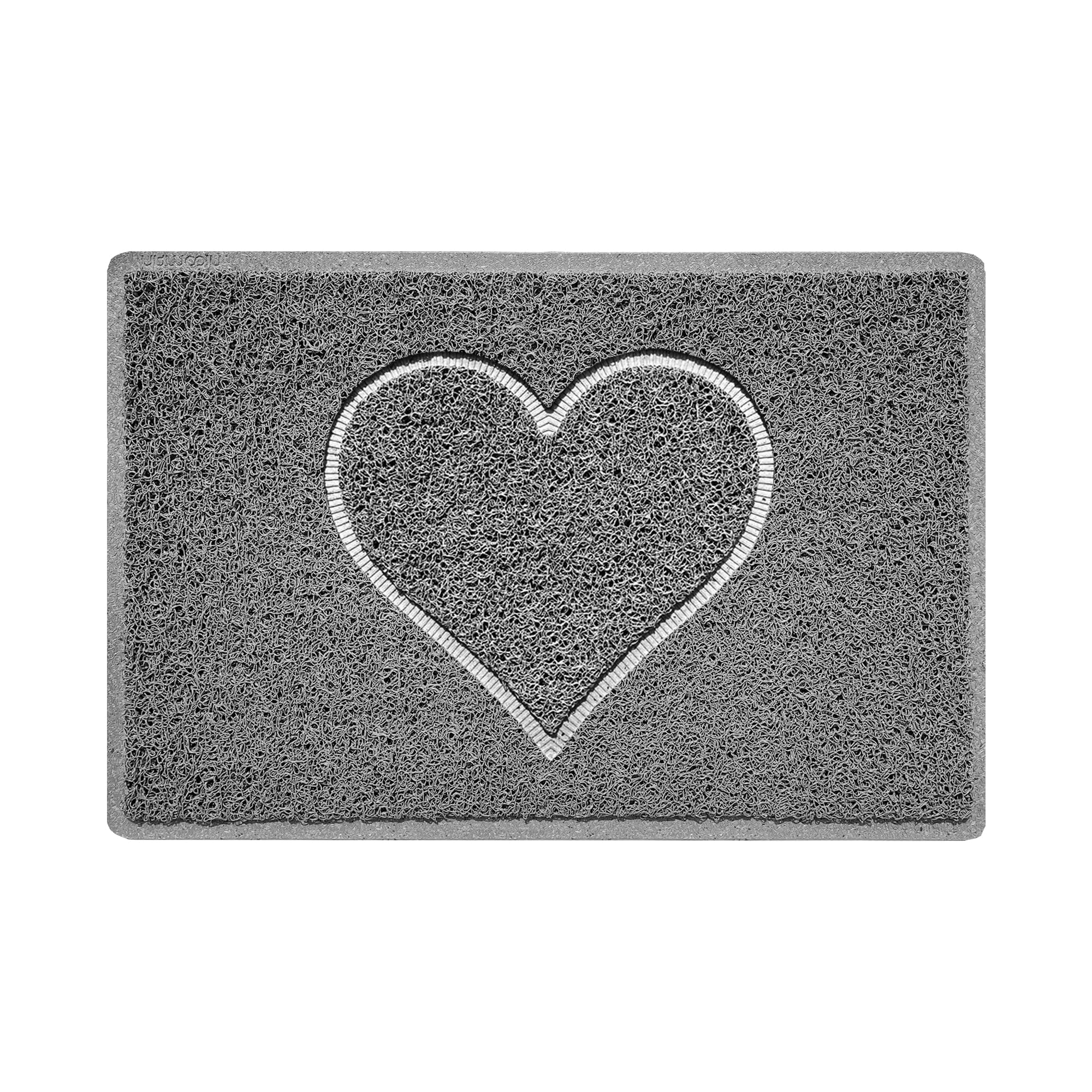 Nicoman Heart Shape Embossed Entrance Door Mat Non Slip Dirt Trapper PVC Spaghetti Mat with Rubber Base, Jet Washable Quick Drying Doormat Drainage Outdoor Use Only - (Small, Grey, 60 x 40cm)