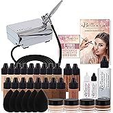 Complete Professional Belloccio Airbrush Cosmetic Makeup System with a MASTER SET of All 17 Foundation Color Shades in 1/4 oz Bottles - Blush, Bronzer, Highlighters
