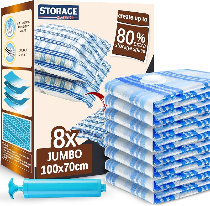 STORAGE MASTER Vacuum Storage Bags 8 Jumbo Space Saver 80% More Space