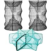 Woanger 3 Pcs Minnow Trap, Include 2 Fishing Bait Trap 1 Cylindrical Hexagon Crab Crawfish Trap, Lobster Shrimp Collapsible Cast Nets Portable Folded Fishing Accessories,12x21.65 Inches