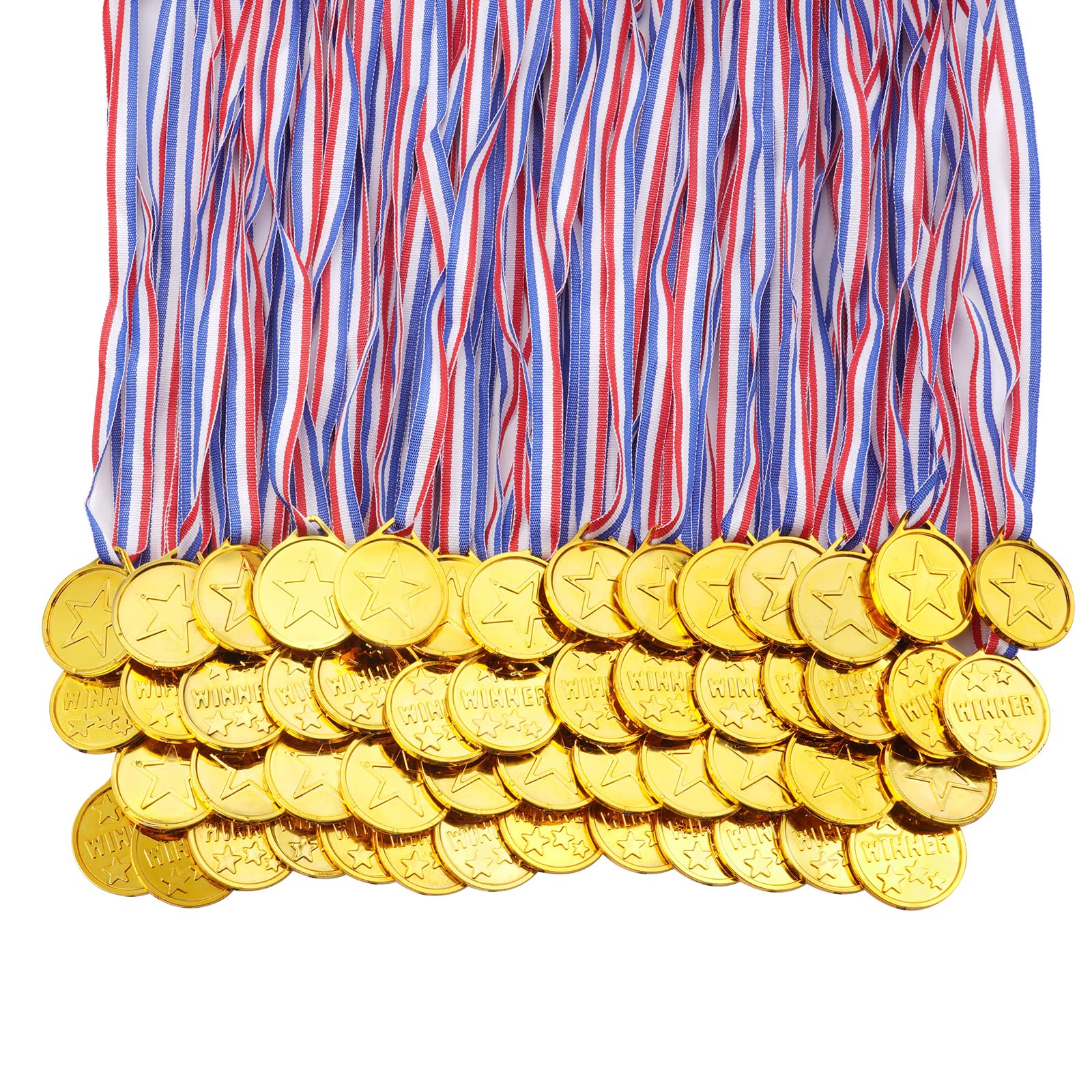 flintronic Gold Winner Medals, 52Pcs Kids Gold Plastic Winner Medals, Medals for Children, with Neck Ribbons, Party Favours for Kids for School Sport Day Party Game (52Pcs)