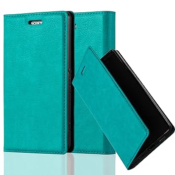 Cadorabo Hülle für Sony Xperia Z3 COMPACT - Hülle in Petrol TÜRKIS – Handyhülle mit Magnetverschluss, Standfunktion und Karte