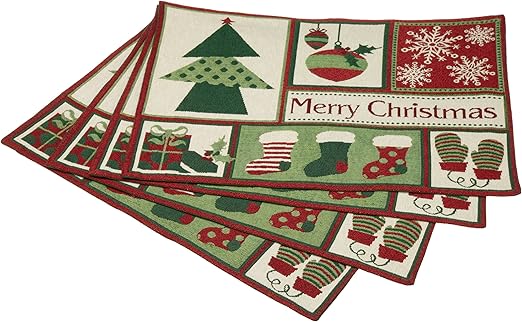 Amazon.com: DII Cozy Christmas Tapestry Placemat, Set of 6: Home &amp; Kitchen