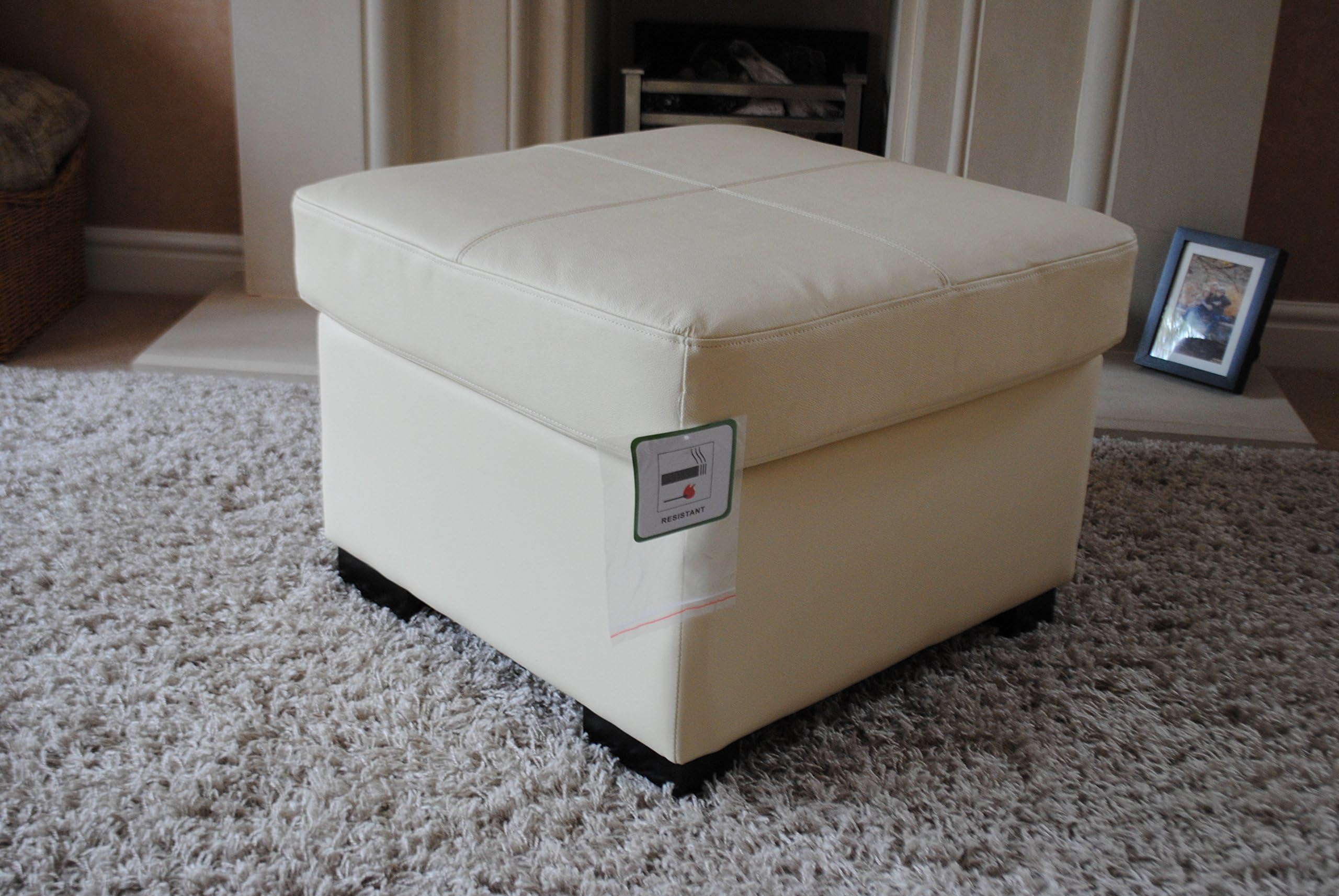 Lymm Home FurnishingsCream Genuine Real Leather Footstool Pouffe NEW