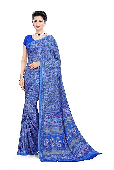 Women's Crepe Saree With Unstitched Blouse (6252_IC9_Blue)