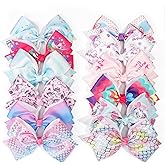 4.5Inch Bows for Girls Boutique Grosgrain Ribbon Rainbow Hair Bow Alligator Hair Clips Pigtail Bows Unicorn Hair Clips for Baby Girls Toddler Kids Children Teens 12PCS