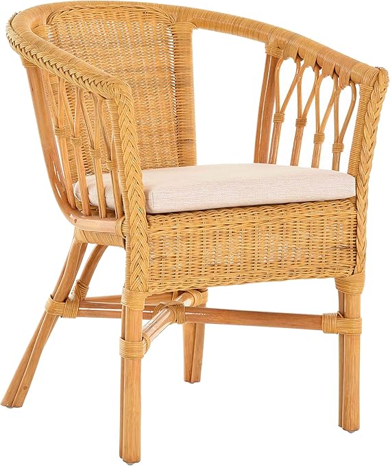 korb.outlet Stacking Rattan Armchair/Chair in Natural Rattan Padded in Colour Honey Amazon.co