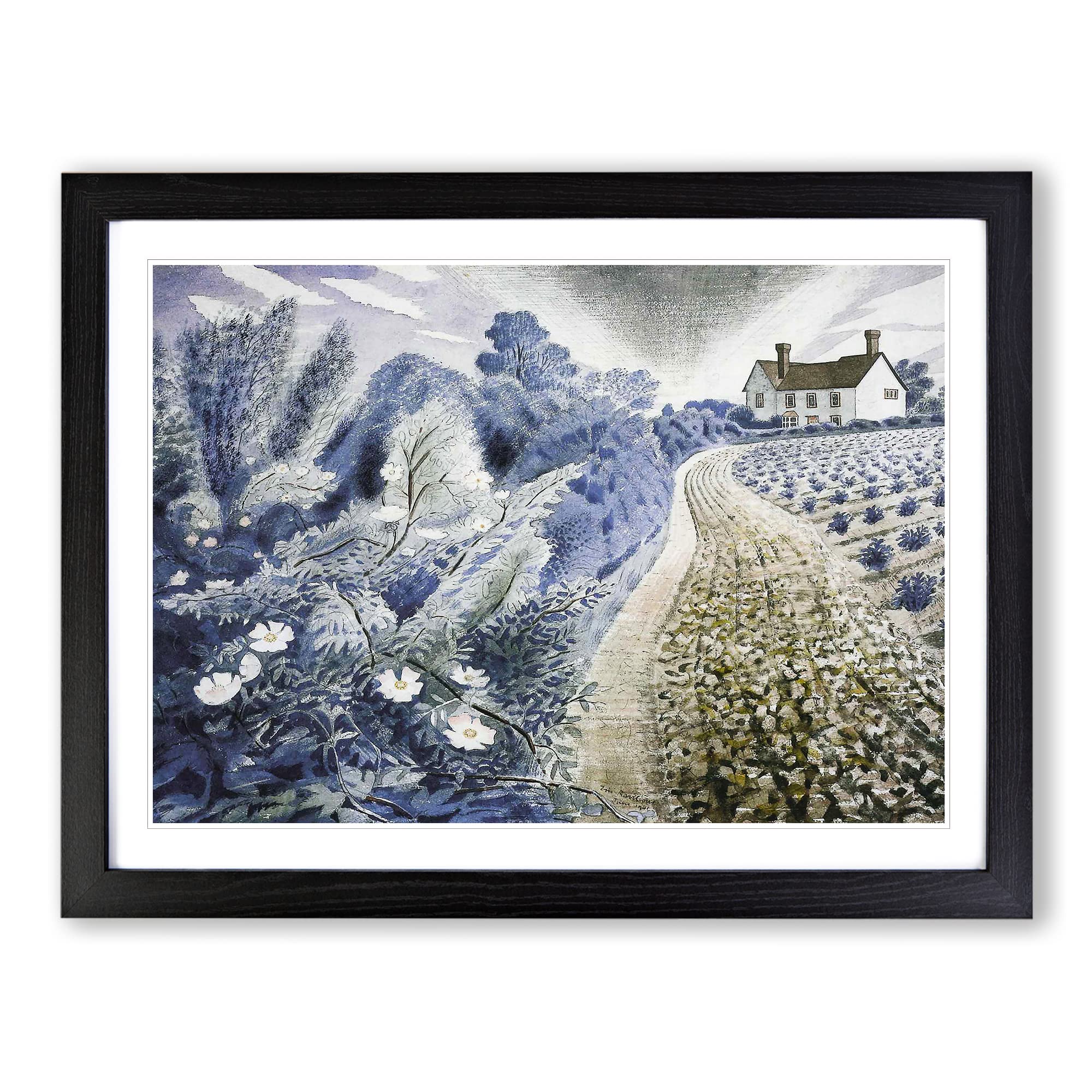 Eric Ravilious House and Field Classic Painting Framed Print | A4 Black Framed Wall Art | Ready to Hang | Classic Historical Picture | Living Room Bedroom Lounge Office