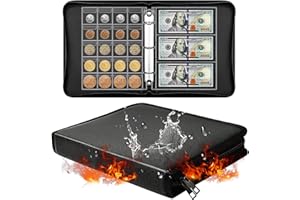 Ettonsun Fireproof Coin Collection Book Holders for Collectors, 460 Pockets Coin Organizer Sleeves Coin Album & 36 Currency Sleeves Album Money Holder Coin Storage Case for Coin Collection Supplies