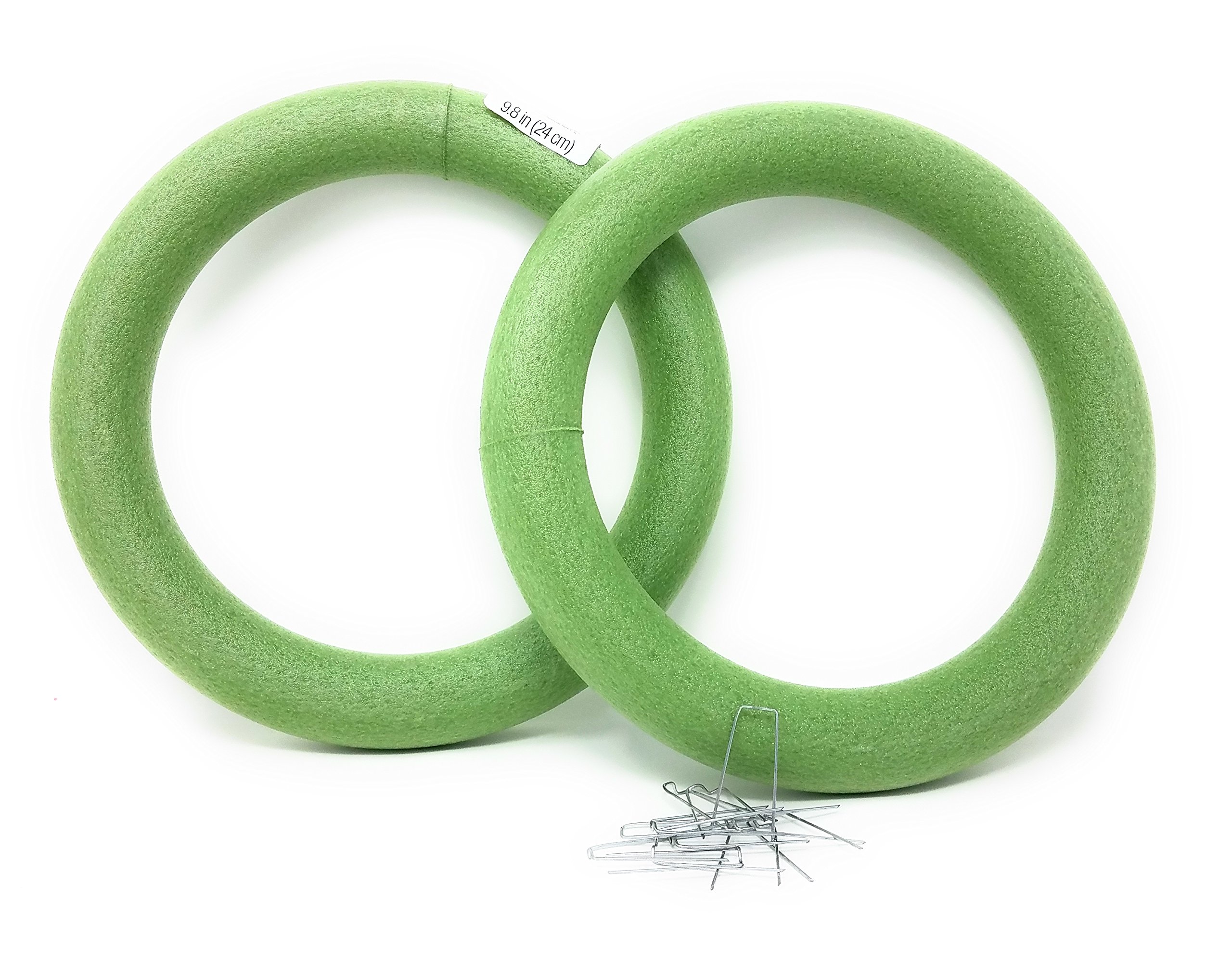 Smooth Green Floral 9.75" Round Foam Rings with Greening Pins (Pack of
