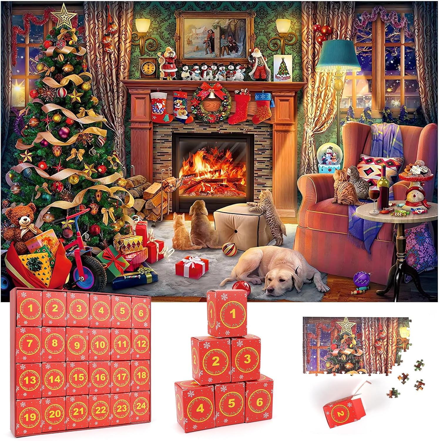 Advent Calendars - Jigsaw Puzzles Advent Calendar 2023 Christmas Gift，24 Days 1008 Pieces Puzzles,Christmas Fireplace& Home Decoration,Christmas Countdown Calendar for Kids Teens and Adults, Finished Size27.5in x 19.7in