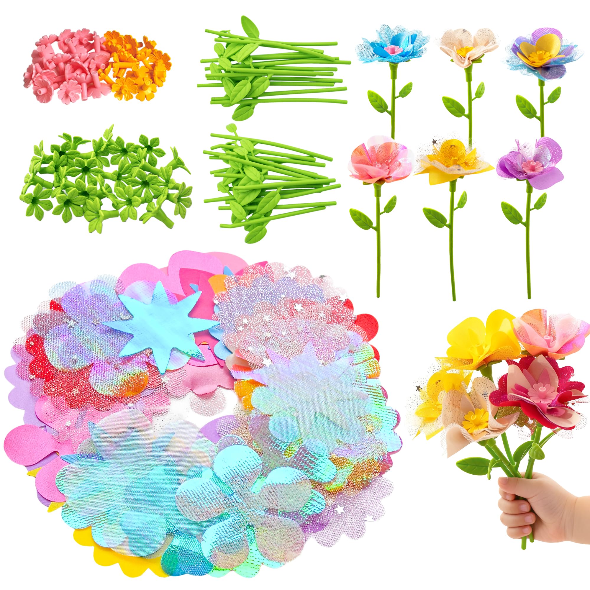 Glowsprout Fabric Flowers for Crafts Refill Kit - DIY Flower Bouquet Accessories with 180 Colorful Parts for Flower Maker - DIY Arts and Crafts Toys for Girls
