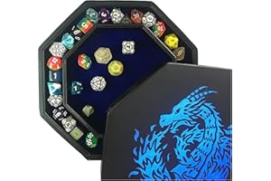 Fantasydice Blue Fire Dragon Dice Tray with Lid – 9" Octagon with Dice Staging Area, Holds 5 Dice Sets – Perfect for D&D, Call of Cthulhu, Shadowrun, and All Tabletop RPGs
