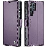 QLTYPRI Wallet Case for Samsung Galaxy S22 Ultra, Premium PU Leather Magnetic Flip Folio Case with RFID Blocking Credit Card Slots Kickstand Shockproof Protective Phone Case Cover - Purple