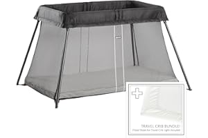 BabyBjörn Travel Crib Light + Fitted Sheet Bundle Pack, Black, One Size (640001US)
