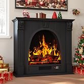 RECHHX Electric Fireplace with Mantel, Black Egg-Shaped Fireplace TV Stand | Roman Column Retro Carved Design, With Fireplace Heater Insert, Fireplace for Living Room, Bedroom, Entryway