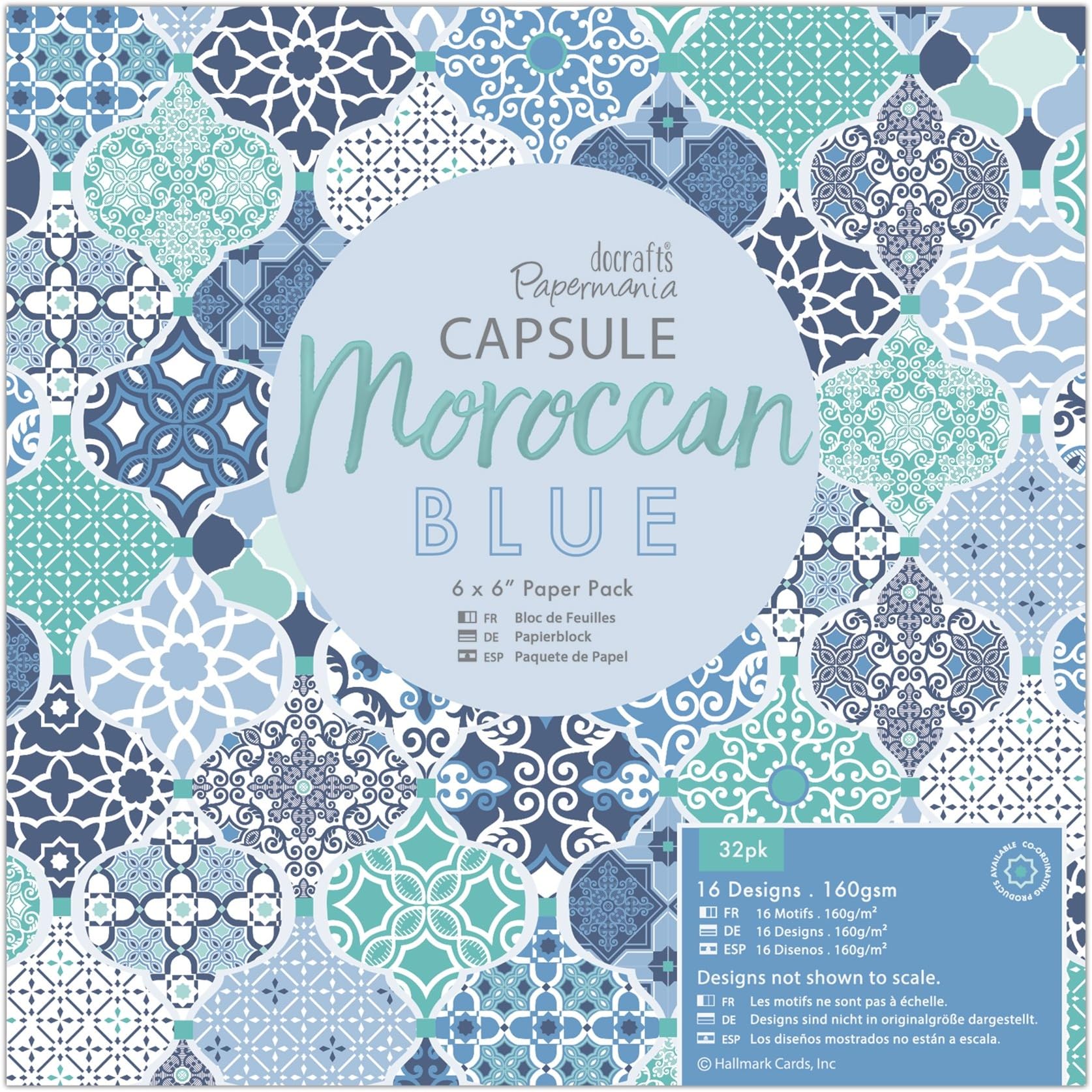Papermania Capsule Pack of 32 Pack, Paper, Blue, 16.3 x 19.2 x 0.8 cm