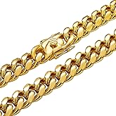 W/W Lifetime Mens 18k Gold Plated Stainless Steel Hip Hop Cuban Curb Link Chain Necklace