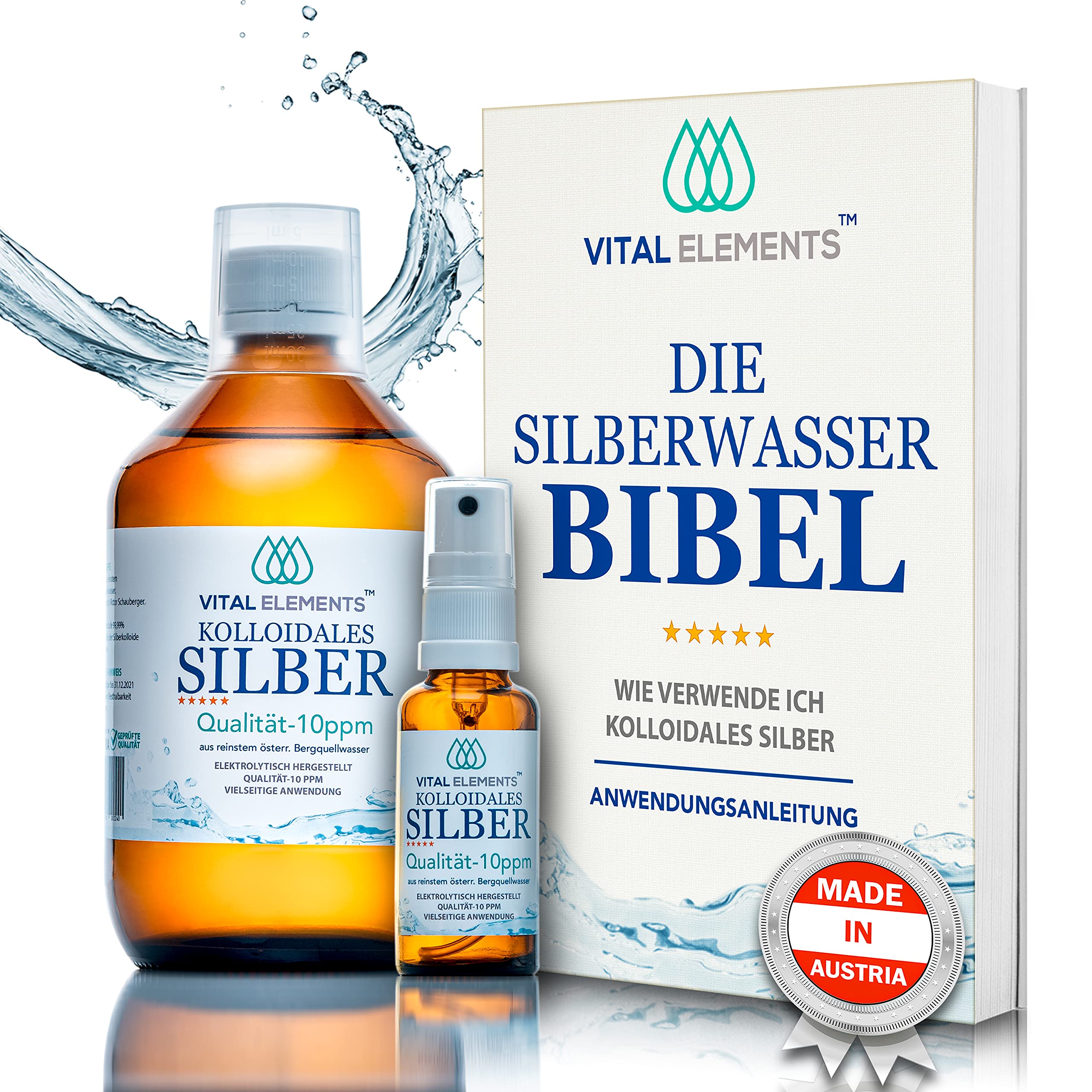 500ml Colloidal Silver 10 ppm | in Brown Glass Bottle with Refillable 30ml Spray | Silver Water | Free E-Book