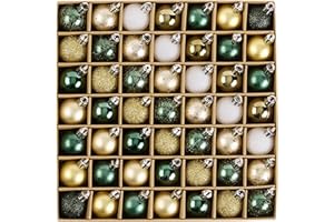 DECOR BY HANNAH DecorbyHannah Mini Green Gold Christmas Ornaments, 49ct 1.18 inches Small Ornaments for Christmas Tree Decorations, Shatterproof Plastic Hanging Ball Bulk Set for Xmas Holiday Indoor Party Decor
