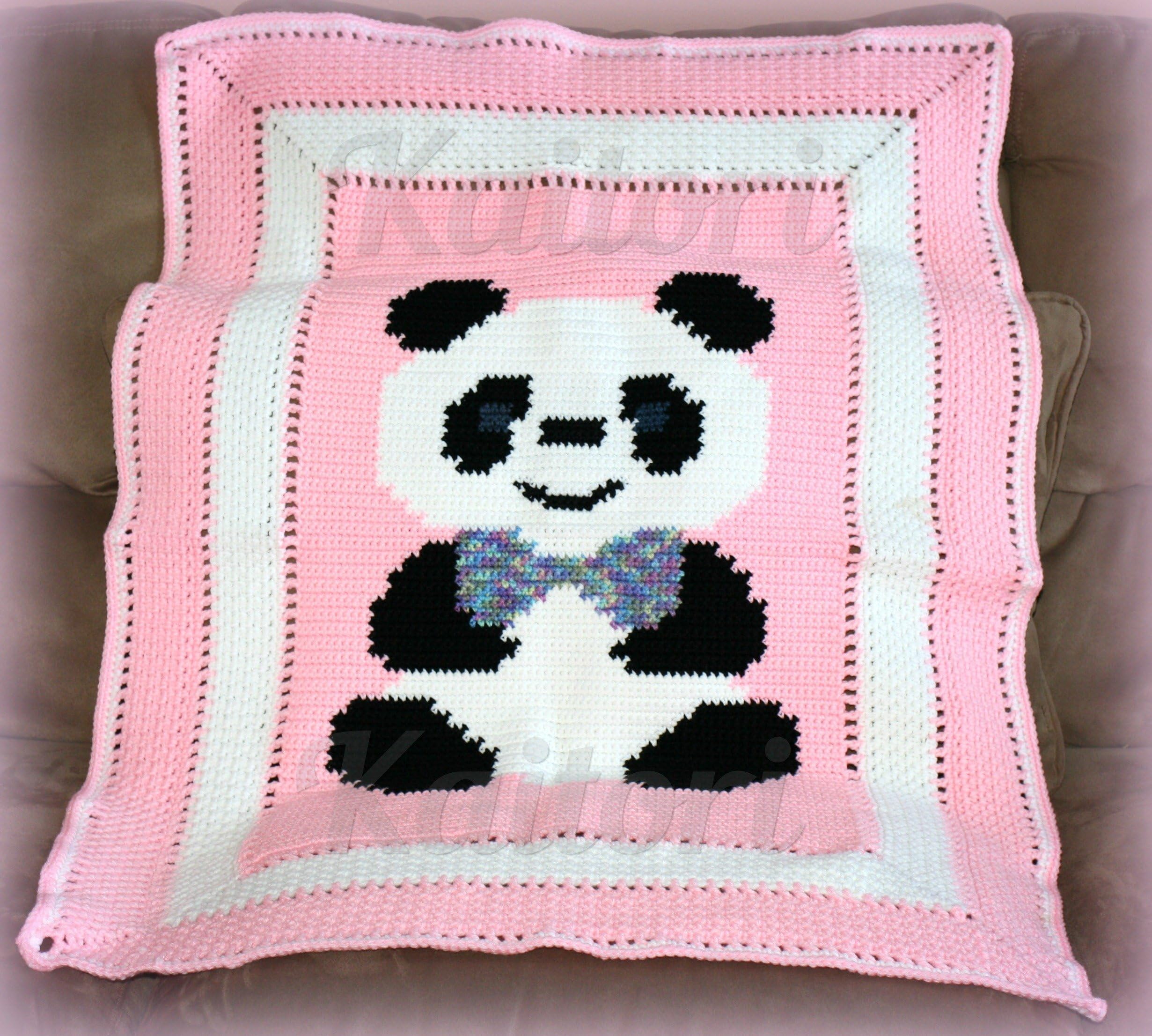 Pink Panda Bear Baby Afghan Blanket- 37" x 29"