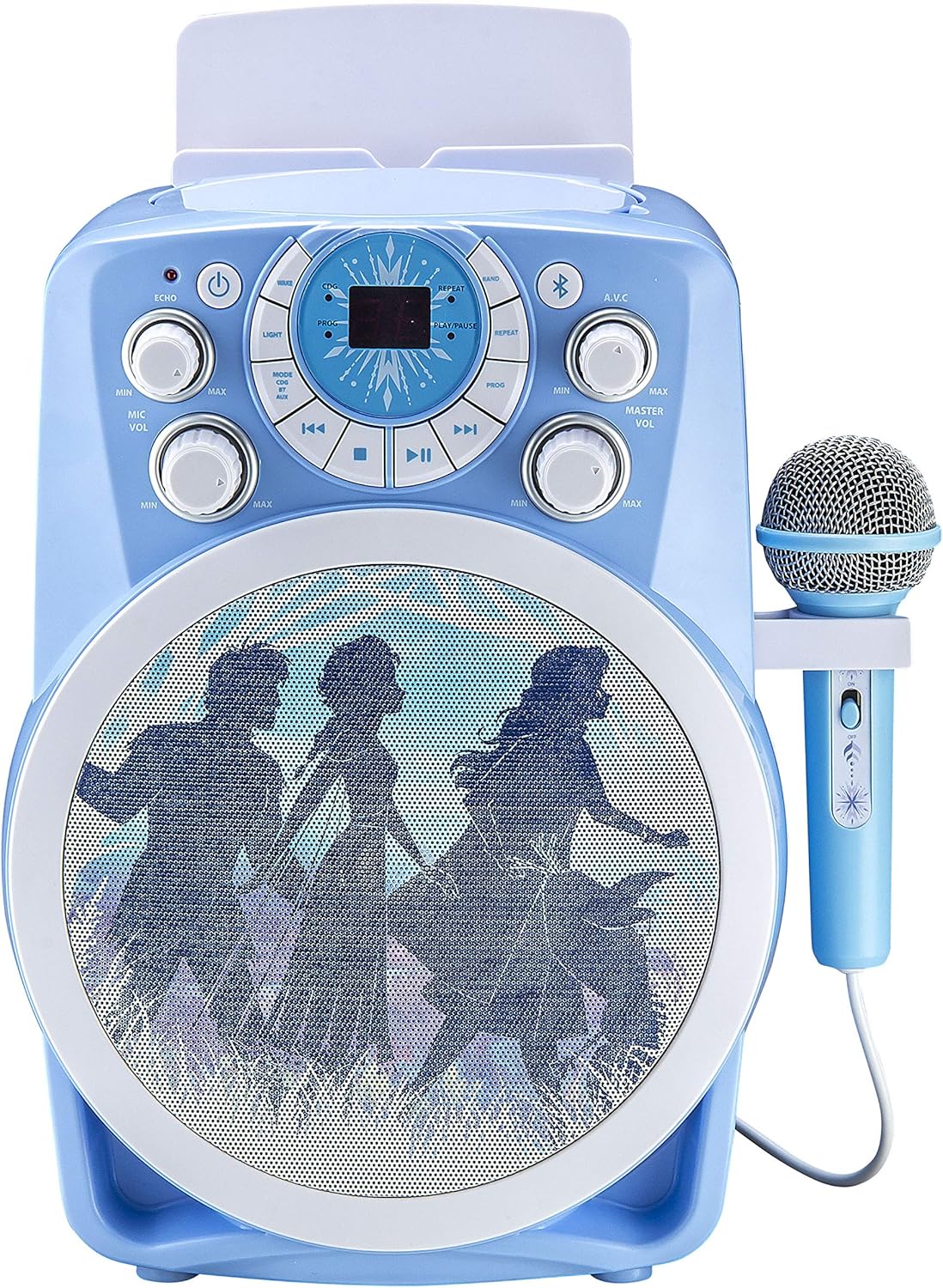 Frozen 2 Bluetooth CDG Karaoke Machine with LED Disco Party Lights, Built in Microphone for Kids, Portable Bluetooth Speaker, Avc, CDG Disks, Compatible with Samsung Apple Tablets MP3 & TV