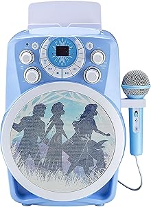Frozen 2 Bluetooth CDG Karaoke Machine with LED Disco Party Lights, Built in Microphone for Kids, Portable Bluetooth Speaker, Avc, CDG Disks, Compatible with Samsung Apple Tablets MP3 & TV