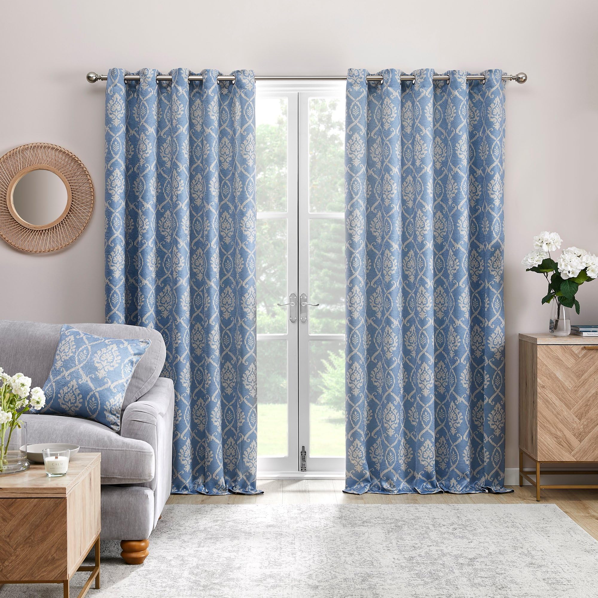 Dreams & Drapes - Blue Damask Curtains (W46 x L54, 117 x 137cm) - 2x Panels - Floral Eyelet Curtains & Drapes for Bedroom & Living Room - Delft in Blue & White